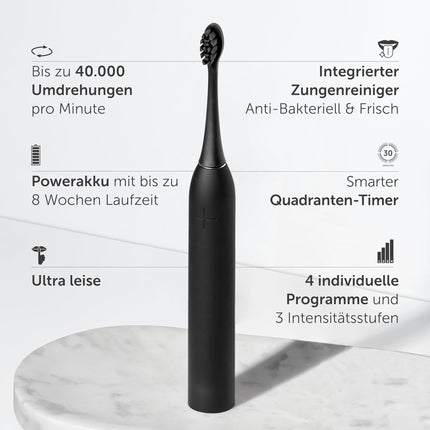 Wondersmile Sonic Toothbrush PRO - Test Winner 2025 - 100 Day Risk-Free Trial - TÜV-Approved - Electric Toothbrush, 4 Programs - 60-Day Power Battery with Smart Brush Head (Ultimate Black)