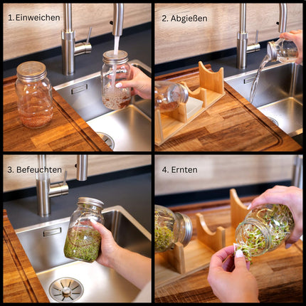 TAHLBERG sprouting jar set of 2 – high-quality sprouting jar made of bamboo + cress sieve &amp; sprouting tray – including lid, cover &amp; instructions – sprouting jar for sprouts