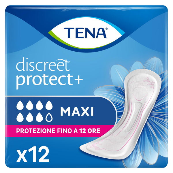 Tena Discreet Maxi Sanitary Pads, ES, Blue, 12 Pack