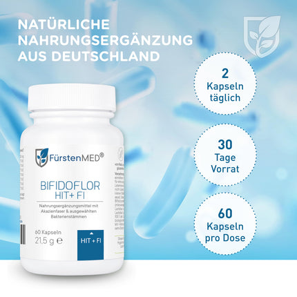 FürstenMED® Bifidoflor HIT + FI for histamine intolerance and fructose intolerance with Bifidobacterium and Lactobacillus strains - 60 gastro-resistant capsules - Laboratory-tested, vegan, and without additives