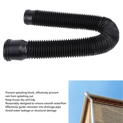 Rain Gutter Downspout Extension, Flexible Downspout Extension, Diverter, PE, Extendable Drain Extension for Villa Outdoor, Round, 20 to 59 inches (BLACK)