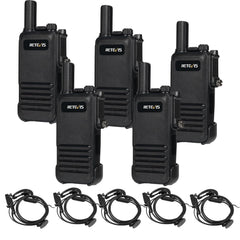 Retevis RB647 IP67 Waterproof Walkie Talkie, Portable Two-Way Radio with Earpiece, PMR446 Rechargeable 1000 mAh, VOX, Professional Walkie Talkies for Restaurant, Hotel (Black, 5 Pack)