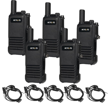 Retevis RB647 IP67 Waterproof Walkie Talkie, Portable Two-Way Radio with Earpiece, PMR446 Rechargeable 1000 mAh, VOX, Professional Walkie Talkies for Restaurant, Hotel (Black, 5 Pack)