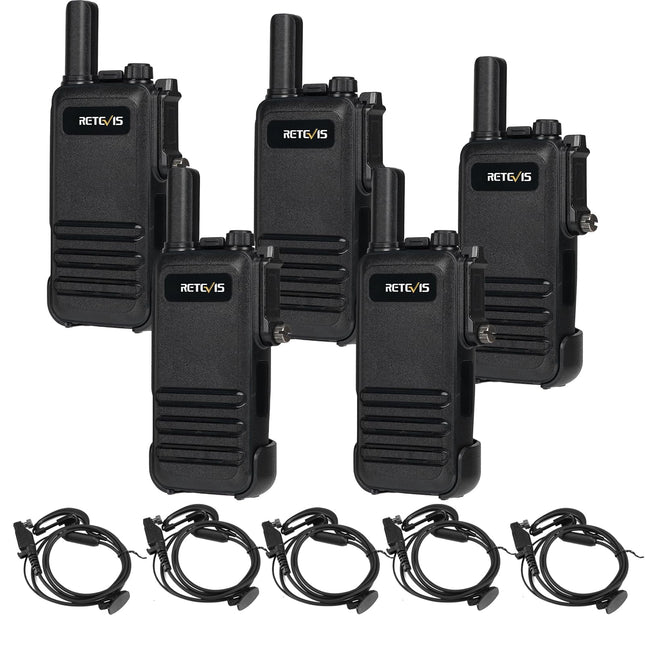 Retevis RB647 IP67 Waterproof Walkie Talkie, Portable Two-Way Radio with Earpiece, PMR446 Rechargeable 1000 mAh, VOX, Professional Walkie Talkies for Restaurant, Hotel (Black, 5 Pack)