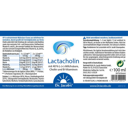 Dr. Jacob's Lactacholin 100 ml I for metabolism, liver and nerve function¹ I fruity-sweet I with choline I sugar-free I 66 servings