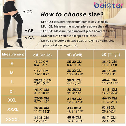beister Medical Compression Stockings for Women Men, 15-20 mmHg Closed Toe Long Compression Socks with Silicone Band, Class 1 Thigh Support Stockings for Varicose Veins, Edema, DVT, Flight