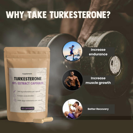 Cupplement Turkesterone 60 Capsules 500 MG 10% Extract Ajuga Turkestanica - Alternative to Tongkat Ali &amp; Fadogia Agrestis - Turksterone - For Athletes and Bodybuilders - High Dosage - For One Month