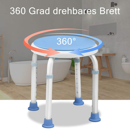 UISEBRT 360° Rotating Shower Stool Height Adjustable Shower Chair Bath Stool Shower Aid Bath Stool Anti-Slip with Suction Cup Grab Bar Bathtub Handle (Chair+Grab Bar)