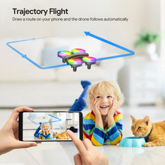 Tomzon mini drone with 1080P camera for children and beginners RC quadcopter with LED light, remote-controlled helicopter, drone toy indoor 360° propeller protection/long flight time/throwing go/3D flip drone