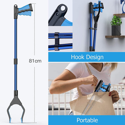 YAUNGEL Foldable Grabber, Grabber for Seniors, Garbage Picker, Long 81cm Grabber Stick with Strong Grip, Magnetic Tip, Lightweight 90° Rotatable Head for Garbage/Litter Picker, Hand Grabber (Blue)