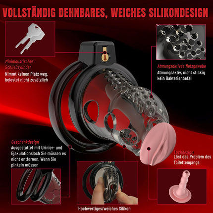 Chastity Cage for Men Made of Resin &amp; Premium Silicone with 6 Penis Rings - Ultralight &amp; Invisible for SM Fetish, Sex Toy Bondage, and Abstinence | Cock Cage (M)