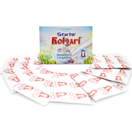 Bolgari probiotic yogurt ferment. Yogurt powder for homemade yogurt. Yogurt cultures Lactobacillus bulgaricus &amp; Lactobacillus rhamnosus. 7 sachets of natural yogurt. Starter culture for yogurt makers (1)