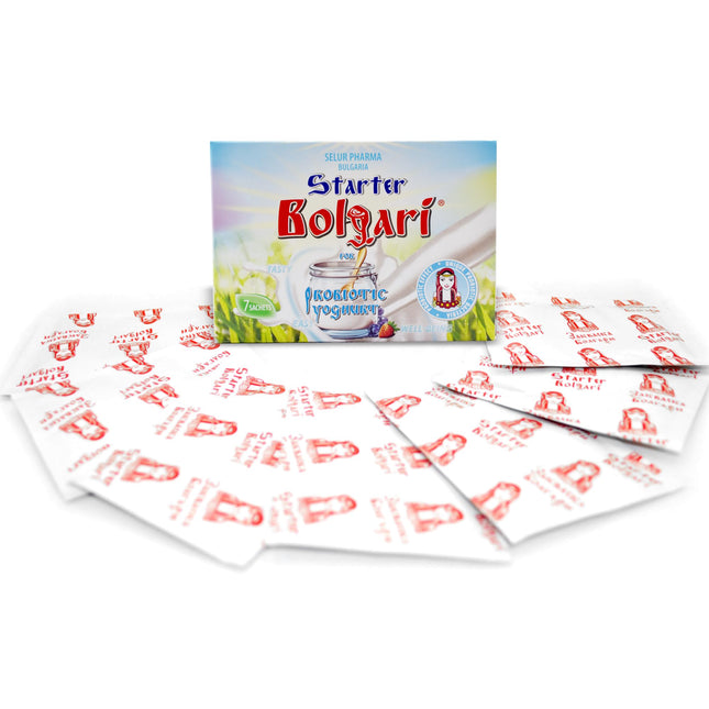Bolgari probiotic yogurt ferment. Yogurt powder for homemade yogurt. Yogurt cultures Lactobacillus bulgaricus &amp; Lactobacillus rhamnosus. 7 sachets of natural yogurt. Starter culture for yogurt makers (1)