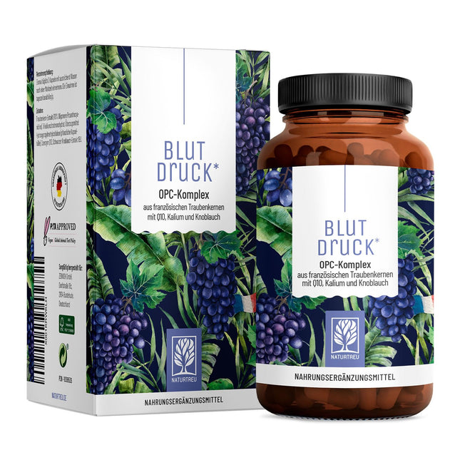 NATURTREU® OPC grape seed extract high dose 900mg extract with Q10, potassium &amp; black garlic - French grapes vegan - 90 grape seed extract OPC capsules high dose.
