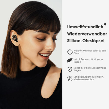 Earplugs for Sleeping, Noise-Cancelling Silicone Earplugs, 45 dB, Soft and Reusable, Hearing Protection with 8 Earpieces in 4 Sizes (XS, S, M, L) (Black, 4 Sizes (1 Set))