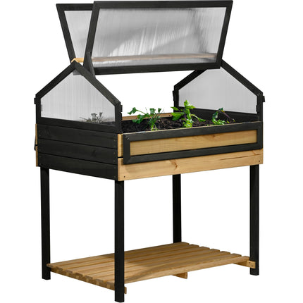 dobar® XXL raised bed with cold frame attachment - Large pinewood growing bed - Vegetable bed and herb bed - 100 x 73 x 121.50 cm - Natural anthracite, light brown