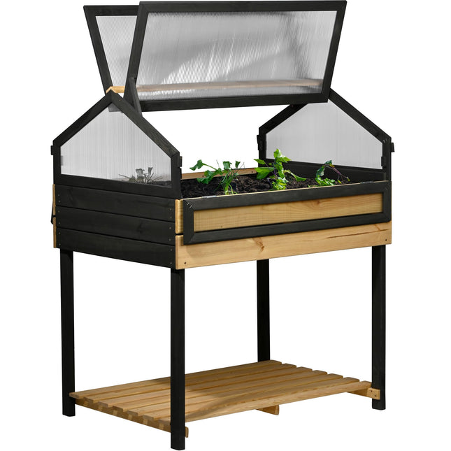 dobar® XXL raised bed with cold frame attachment - Large pinewood growing bed - Vegetable bed and herb bed - 100 x 73 x 121.50 cm - Natural anthracite, light brown