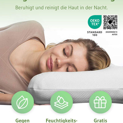 Orthopedic neck support pillow / side sleeper pillow NuMOON for pressure relief of the cervical spine, pillow suitable for allergy sufferers, anti-inflammatory aloe vera extract &amp; free second cover