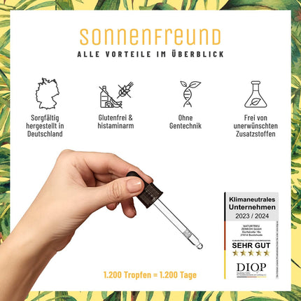 NATURTREU® Vitamin D3 K2 Drops high-dose &amp; vegan - 100% plant-based (without animal lanolin) - 1000 IU Vitamin D + Vitamin K2 - Sun Friend