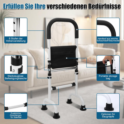 Standing aid for seniors, 6-level height-adjustable standing aid from the bed with non-slip feet, 300 lbs load-bearing carbon steel frame, standing aid for toilet &amp; chair