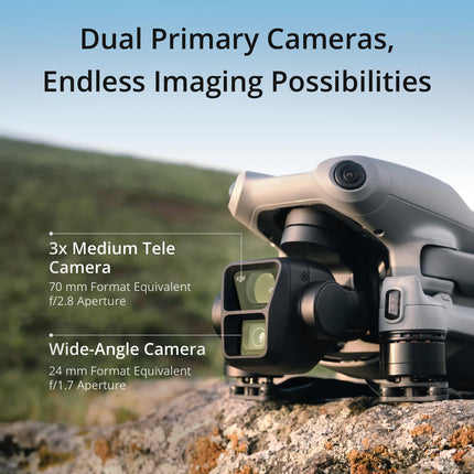 DJI Air 3 Fly More Combo with DJI RC-N2 remote controller, drone with camera for adults, 4K HDR, 2 primary cameras (medium telephoto/wide-angle), 46 min. max. flight time, 48 MP, O4, 2 additional batteries