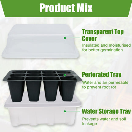 GAESHOW 12 Pack Indoor Greenhouse Propagator, 144 Grid Mini Greenhouse Propagation Set with Raised Lid, Reusable Propagation Plate, Greenhouse Propagation Trays for Seedling Plant