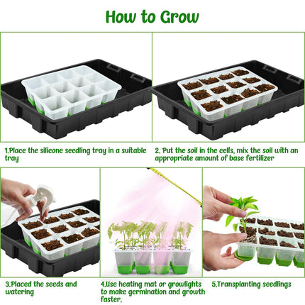 2 Pack Indoor Greenhouse Propagator, Reusable Seed Starter Tray, Silicone Propagator Tray, Seed Starter Tray with Flexible Pop-Out Cells, for Seed Germination Plant Growth