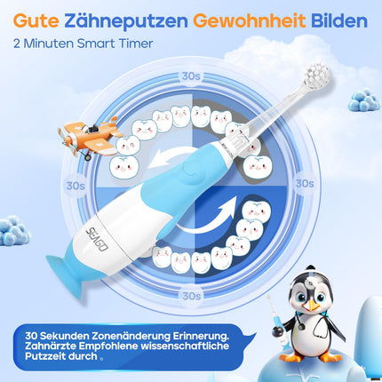 Seago Electric Toothbrush for Children and Baby Toothbrushes from 0, 1, 2, 3 Years, with LED Light, Round Soft Replacement Brushes, Electric Toothbrush for Baby, 2 Minute Smart Timer, Waterproof IPX7, SG513 (Blue)