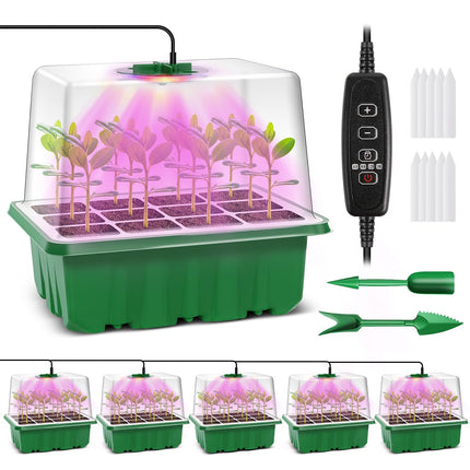 Verdenu Mini Greenhouse for Plants, Seeding, 5 Mini Indoor Greenhouses with Light, Seeding Tray for Houseplants with Control, Mini Greenhouse with Lid