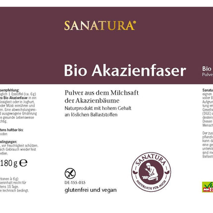 Sanatura Acacia Fiber Powder Organic – 180 g – valuable fiber source from acacia fiber – soluble fiber – vegan, gluten-free and fructose-free – well tolerated