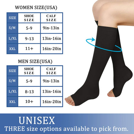 Evolyline 3 Pairs Compression Stockings Women Men, Medical Open Toe Stockings Support Stockings Compression Socks Graduated Thrombosis Stockings for Sports Reduce Leg Pain Varicose Veins