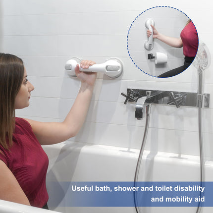 Newthinking Shower Grab Bar with Suction Cup 30CM, Shower Grab Bar Without Drilling, Bathtub Grab Bar Bathroom Walking Aid for Seniors Bathroom, 2 Pieces
