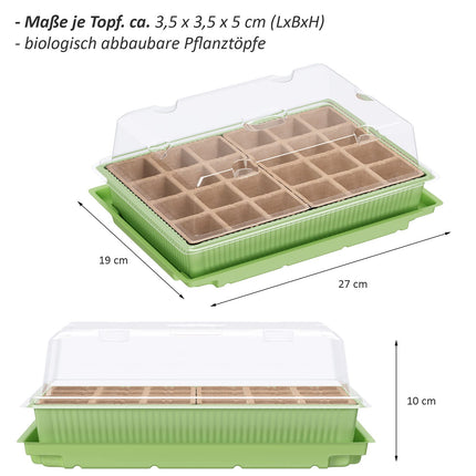 WELLGRO Mini Greenhouse for 24 plants - approx. 27x19x10 cm (LxWxH) per indoor greenhouse, green/transparent, plastic/cellulose - quantity selectable, quantity: 2 pieces