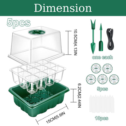 ZITUZY Indoor Greenhouse Propagator with Plant Lamp, 5 Pieces Mini Greenhouse Propagation Set, Trays Greenhouse Propagation Tray for Plants, 10 Labels, 2 Tools, with Raised Lid