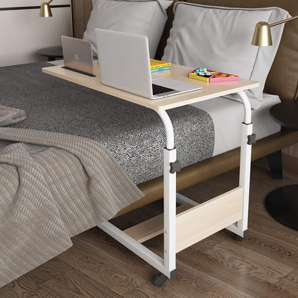 Adjustable bedside table with lockable wheels – movable rolling tray for bedridden elderly people, reading, eating – height-adjustable bedside table