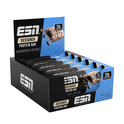ESN Designer Bar Box, Dark Cookie, 12 x 45 g, the ideal snack with up to 14 g of protein per bar - made in Germany