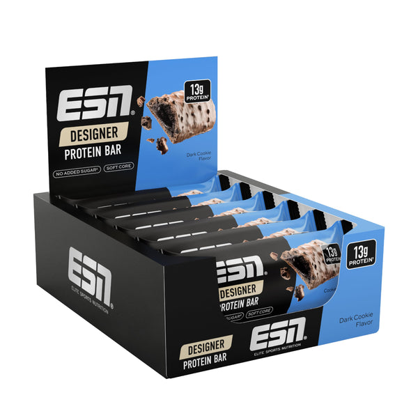 ESN Designer Bar Box, Dark Cookie, 12 x 45 g, the ideal snack with up to 14 g of protein per bar - made in Germany