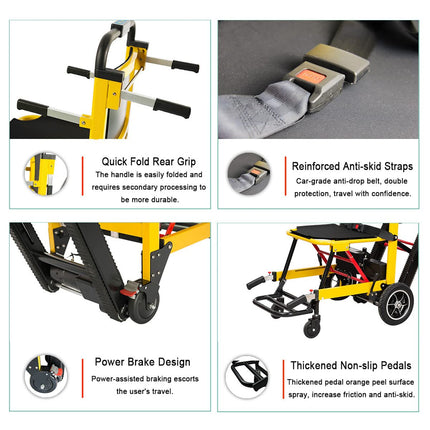 Electric Stair Lift Chair, Folding Lightweight Stair Wheelchair Power Crawler Senior Stair Chair, Electric Handcart Stair Climber, Aluminum Alloy, Load 160 kg,Yellow