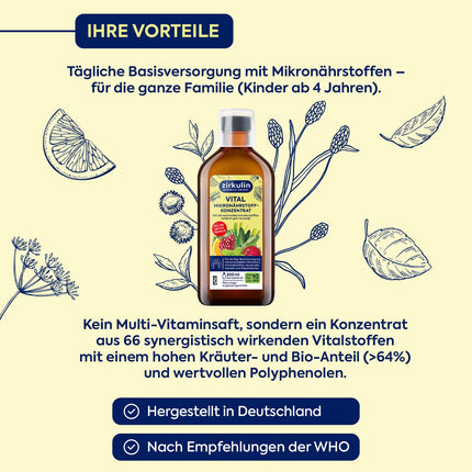 Zirkulin Vital Micronutrient Concentrate (200ml) – 20-day supply – 66 vital substances from fruits, vegetables &amp; herbs – Valuable polyphenols – Vitamins &amp; minerals for the family