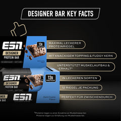 ESN Designer Bar Box, Dark Cookie, 12 x 45 g, the ideal snack with up to 14 g of protein per bar - made in Germany