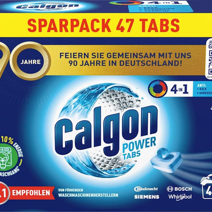 Calgon 4-in-1 Power Tabs – Water softener against limescale, dirt, and corrosion in the washing machine – Prevents unpleasant odors – 1 x 47 Tabs