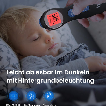 Fever thermometer for babies, children and adults, contactless forehead thermometer infrared thermometer with instant accurate reading, fever alarm, black