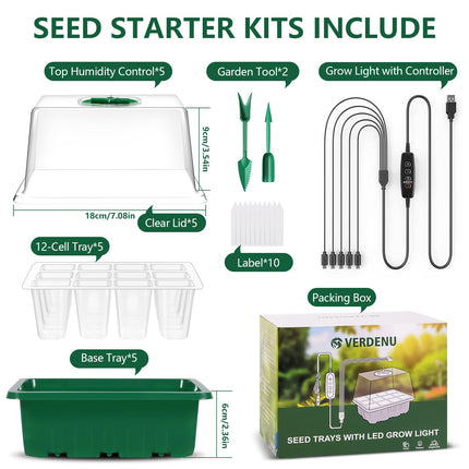 Verdenu Mini Greenhouse for Plants, Seeding, 5 Mini Indoor Greenhouses with Light, Seeding Tray for Houseplants with Control, Mini Greenhouse with Lid