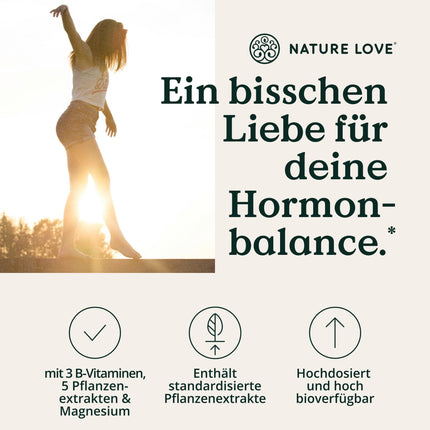 NATURE LOVE® HerBalance for Women - 60 Capsules - with chasteberry, magnesium, vitamin B6 for hormone balance, folic acid - vegan, high dosage, laboratory-tested