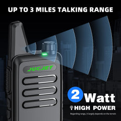 JUCJET T20 Rechargeable Two-Way Radio for Adults, Outdoor Mini Walkie Talkies with 16 Channels, VOX Squelch, License-Free PMR Radio (2 Pack)