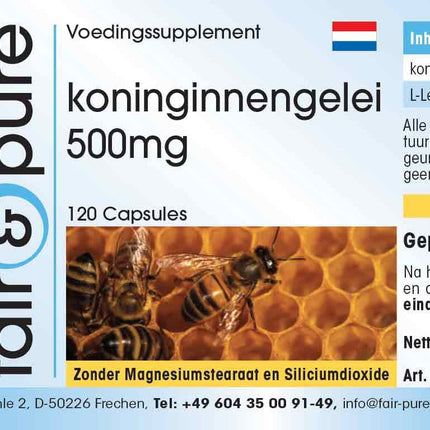 Fair &amp; Pure® - Royal Jelly 500 mg - 120 Capsules - Standardized to 4% 10-HDA - Gently freeze-dried