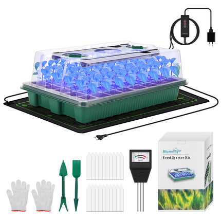 3-in-1 Seedling Starter Trays with Grow Light, Heat Mat, Soil Meter Set, 40 Cells Seedling Tray with Humidity Dome for Indoor Plant