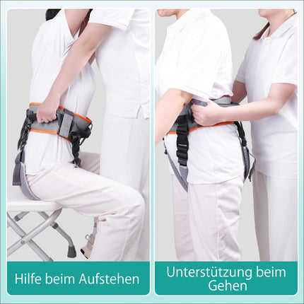 Patient Transfer Belt - Paralyzed Persons Body Lifting Aids - Orange-Gray Transfer Belts for Seniors with 7 Handles and Removable Leg Straps - Walking Safety Assistance Device.