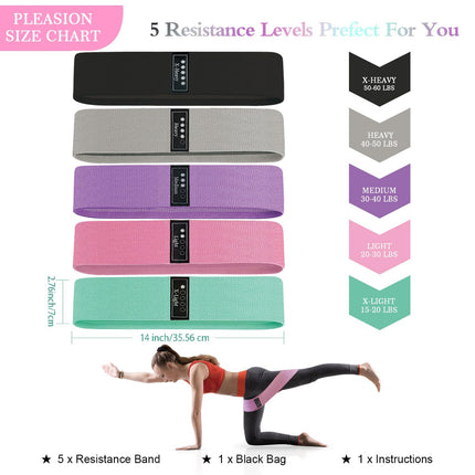 PLEASION Resistance Bands Fitness Band, Fitness Bands Fabric Bands Set of 5, Resistance Bands for Strength Training Muscle Building Hip Leg Training, Gymnastic Band for Workout Yoga Pilates