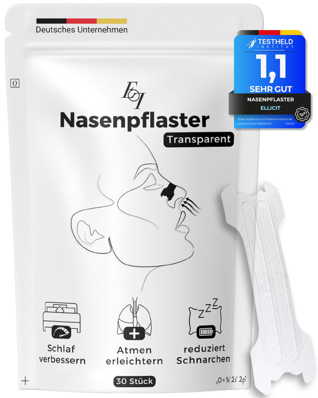 Ellicit® Transparent Nasal Strips, 30-Pack Premium Nasal Strips, Against Snoring, Extra Hold for Better Sleep Quality, Better Breathing with a Blocked Nose, Nasal Strips [for every nose]